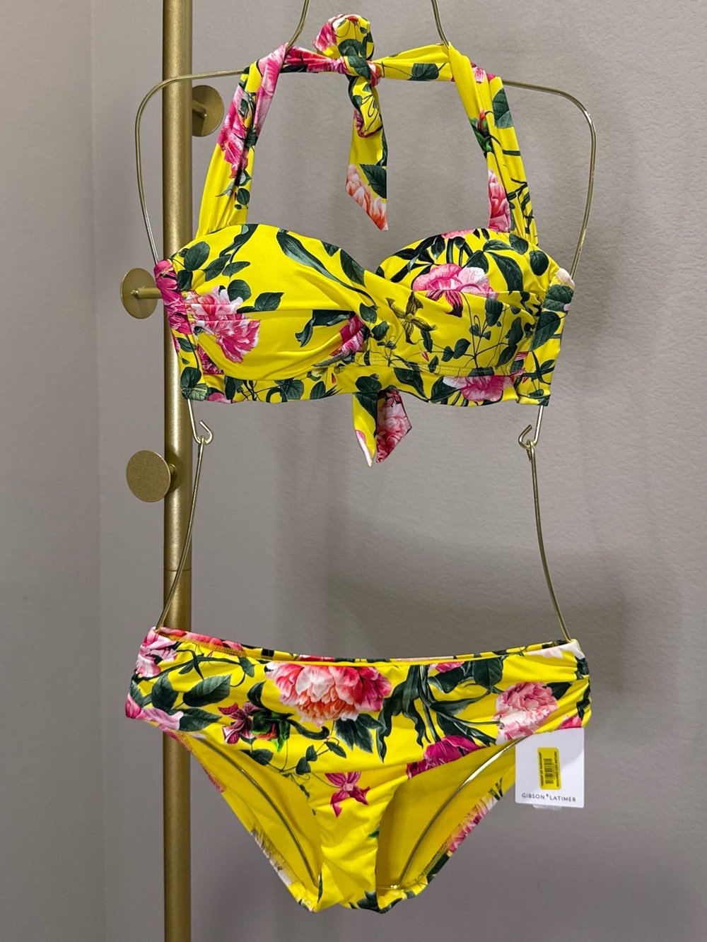 Gibson Yellow Floral Halter Bikini Set
